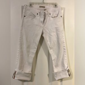 Burberry White Cropped Ankle Jeans with Signature Stripe Cuff